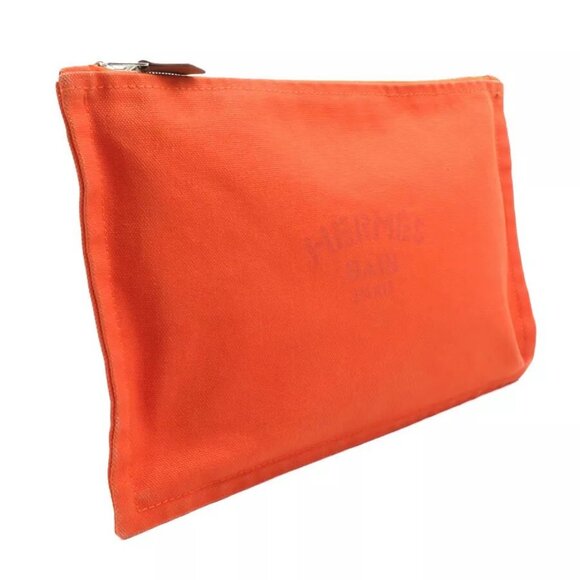 Auth HERMES Pouch Orange canvas authentic - Picture 4 of 13